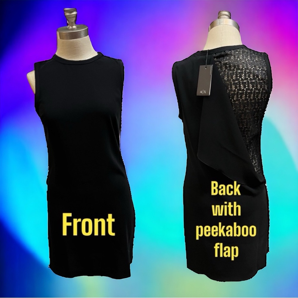 NWT Armani Exchange Black Sheath Dress with Dramatic Lace Back - multiple sizes